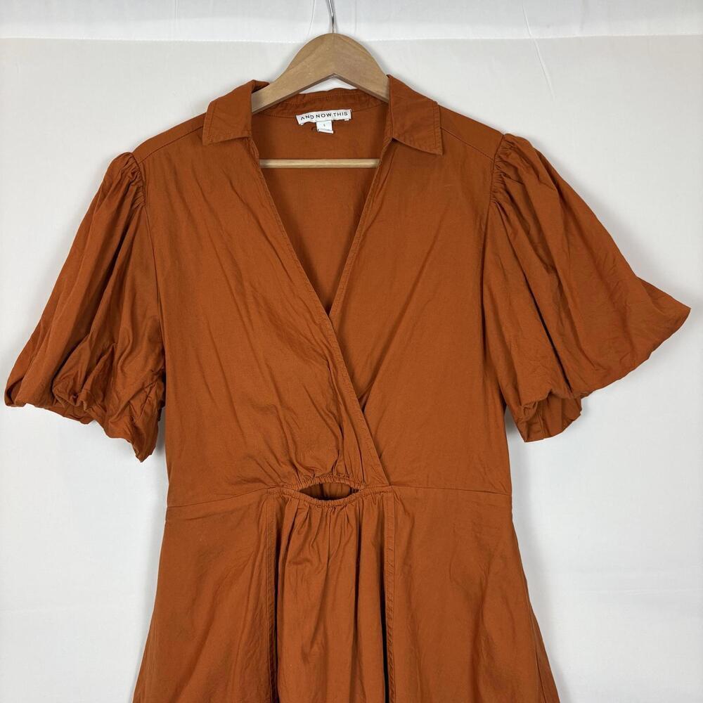 Macy's And Now This Orange Cutout Fit & Flare Bubble Sleeve Dress Size: Large - Picture 4 of 8
